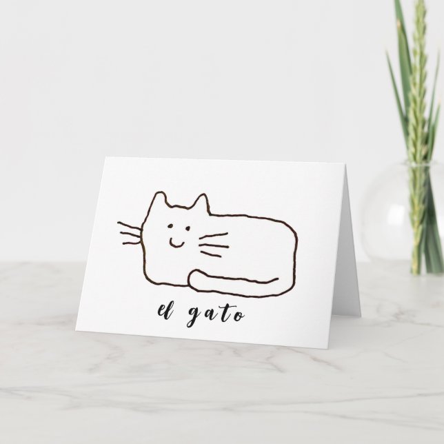 Tarjeta de dibujo de línea de gato de dibujos anim (Anverso)