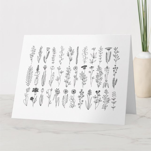 Tarjeta De Dibujo De Tintas De Flores Y Hierbas (Anverso)