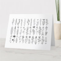 Tarjeta De Dibujo De Tintas De Flores Y Hierbas