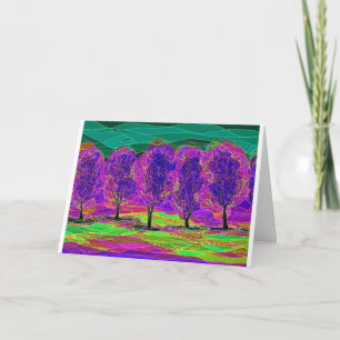 Tarjeta de dibujo por computadora de árboles púrpu