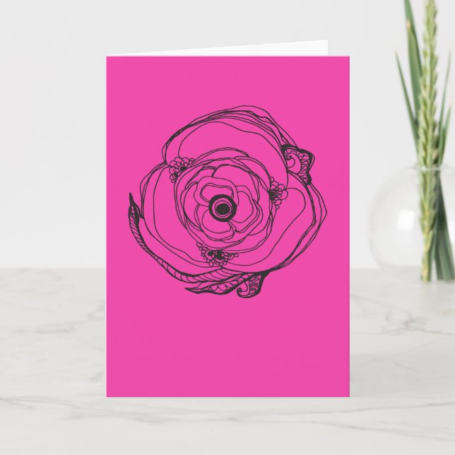 Tarjeta de dibujo y poema rosa grande (Anverso)