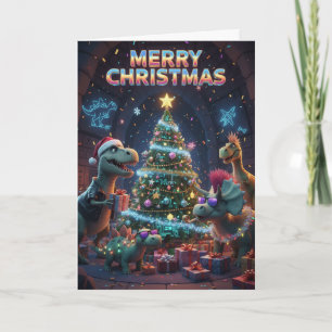 Tarjeta de dinosaurio del árbol de Navidad - Jurás