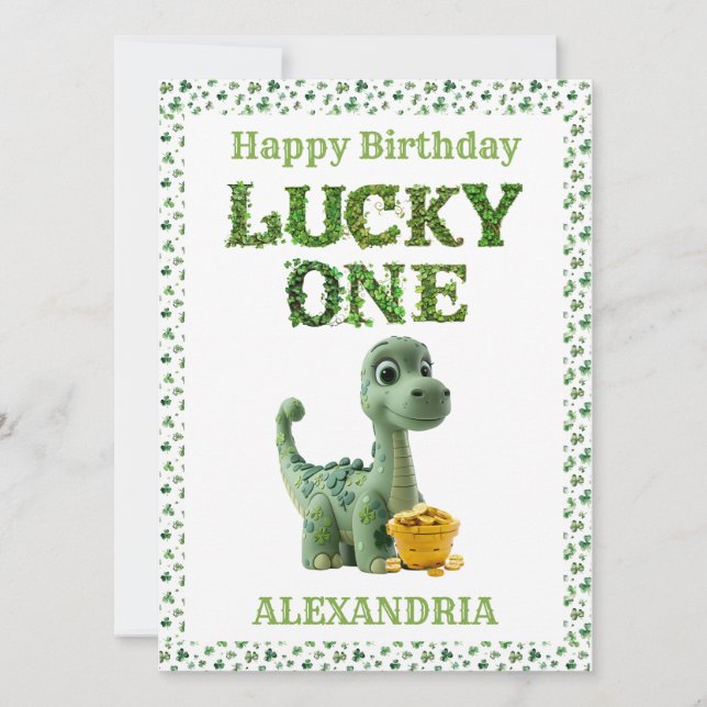 Tarjeta de dinosaurio St Patrick's Day Lucky One (Anverso)