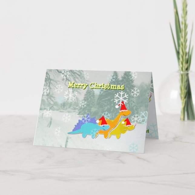 Tarjeta de dinosaurios navideños (Anverso)