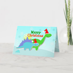 Tarjeta de dinosaurios navideños
