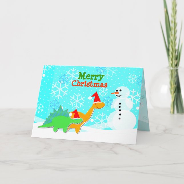 Tarjeta de Dinosaurios Personalizado Feliz Navidad (Anverso)