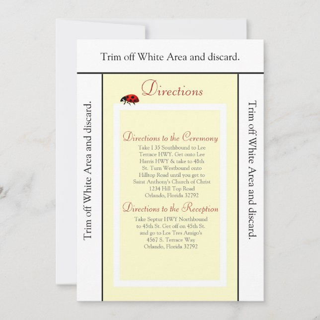 Tarjeta de dirección 3.5x6 amarilla y Lady Bug (Anverso)