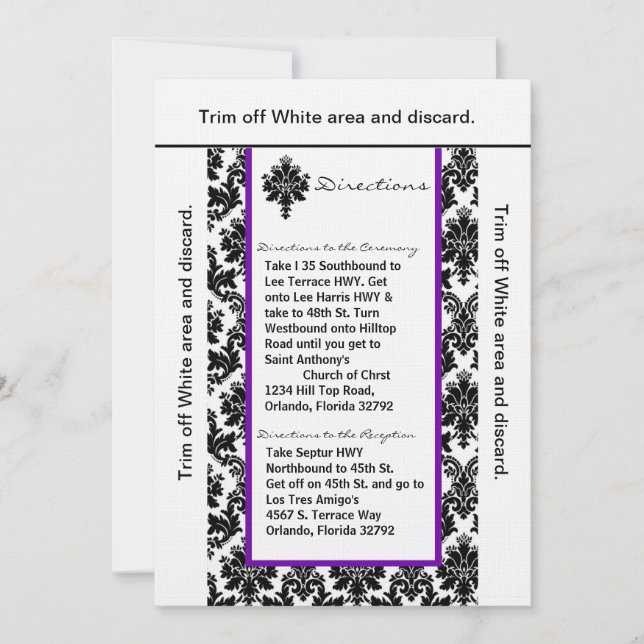 Tarjeta de dirección 3.5x6 Damasco Purp negro (Anverso)