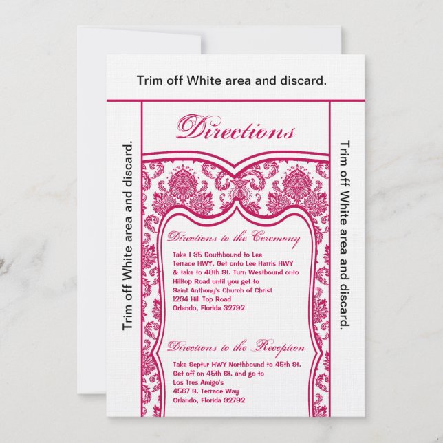 Tarjeta de dirección 3.5x6 Fusia Damask rosa (Anverso)