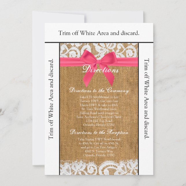 Tarjeta de dirección 3.5x6 Lace de arpillera rosa (Anverso)