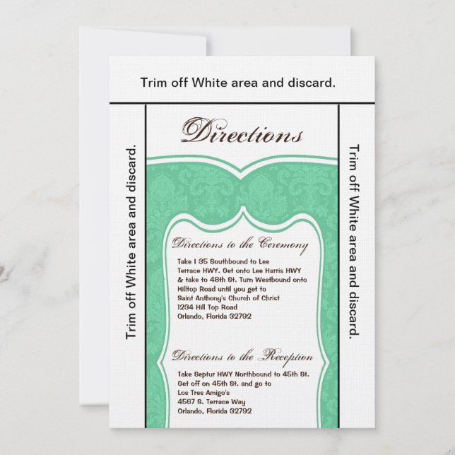 Tarjeta de dirección 3.5x6 Mint Green Damask (Anverso)