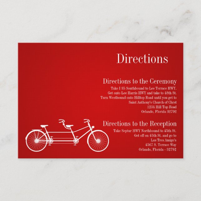 Tarjeta de dirección 3x5 Bicicleta doble roja sinu (Anverso)