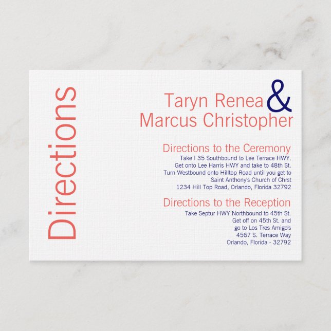 Tarjeta de dirección 3x5 Coral Navy nombre azul Ch (Anverso)