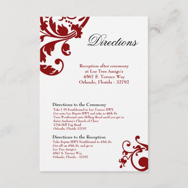 Tarjeta de dirección 3x5 Crimson Red Floral Filigr (Anverso)