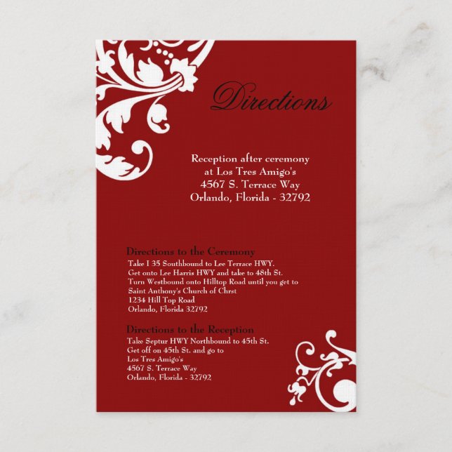 Tarjeta de dirección 3x5 Crimson Red Floral Filigr (Anverso)