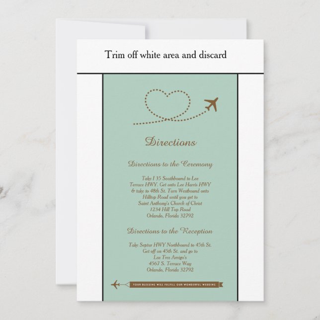 Tarjeta de dirección Boda Blue Airplane Heart 3.5x (Anverso)
