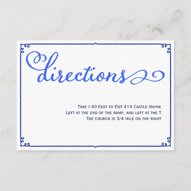 Tarjeta de dirección Boda de caligrafía de azul in (Anverso)