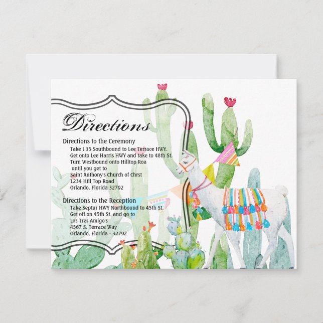Tarjeta de dirección Boho Llama Bohemian Cacti (Anverso)