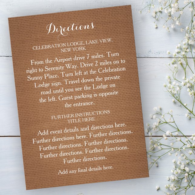 Tarjeta de dirección de Boda de Burlap Rústico (Subido por el creador)