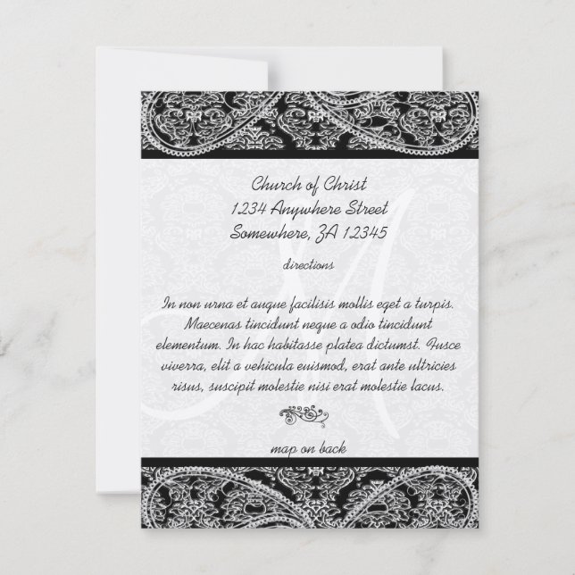 Tarjeta de dirección de boda de damasco negro con  (Anverso)