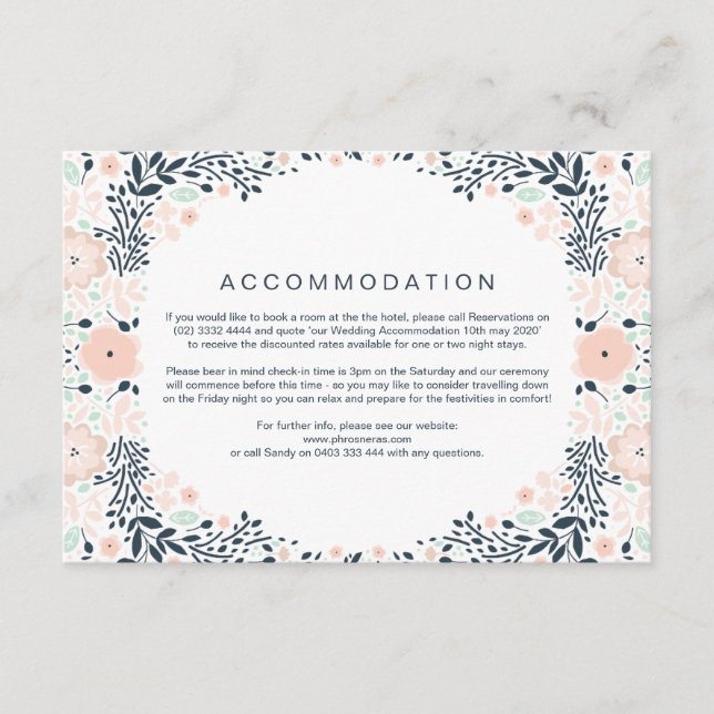 Tarjeta de dirección de Boda floral de la medianoc (Anverso)