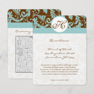 Tarjeta de dirección Monograma Negro Damask Swirl