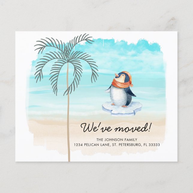 Tarjeta de dirección nueva de Budget Cute Penguin  (Anverso)