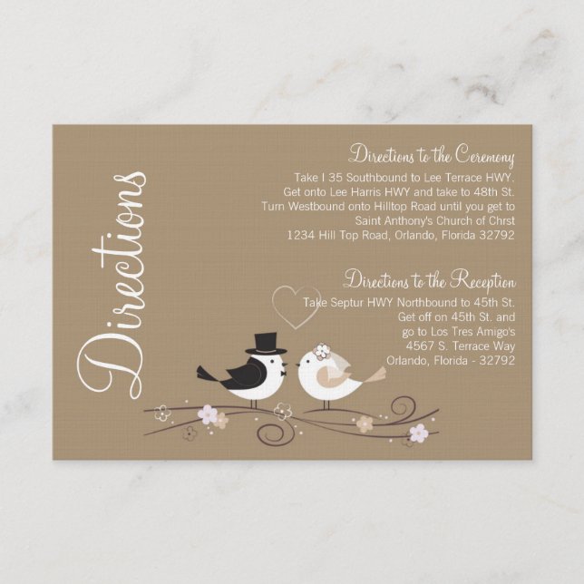 Tarjeta de direcciones 3x5 Boda Pájaros Novia Novi (Anverso)