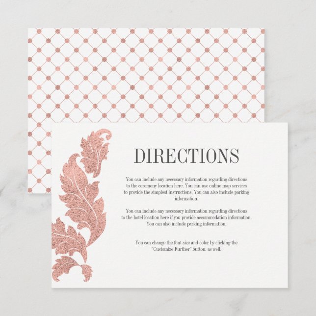 Tarjeta de direcciones de boda con escudo en rosa  (Anverso / Reverso)