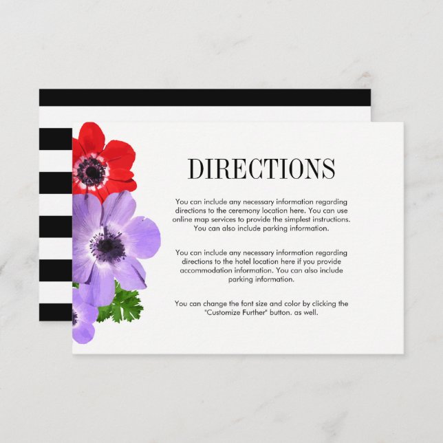 Tarjeta de direcciones de boda floral de anémona a (Anverso / Reverso)