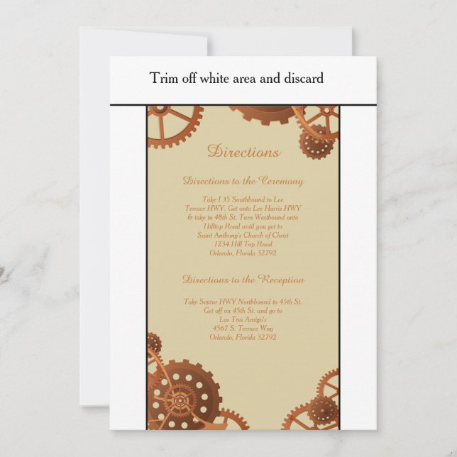 Tarjeta de direcciones de boda Steampunk Cogs Gear (Anverso)
