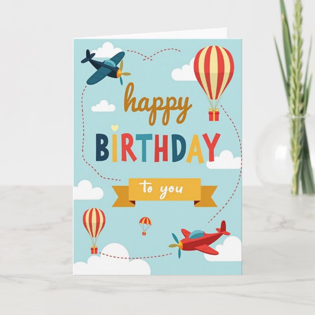 Tarjeta de Dirigible Colorida de Cumpleaños (Anverso)
