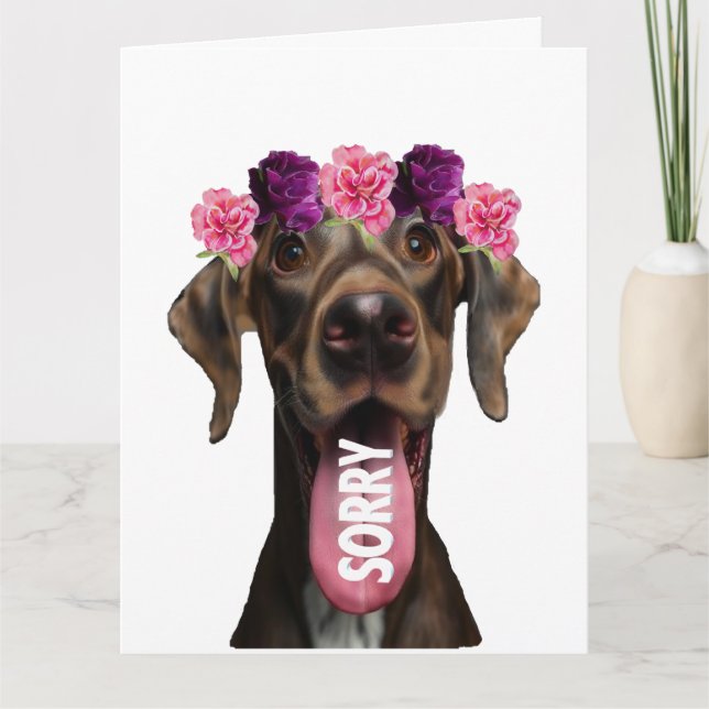 Tarjeta de disculpa del Gran Danés con flores (Anverso)