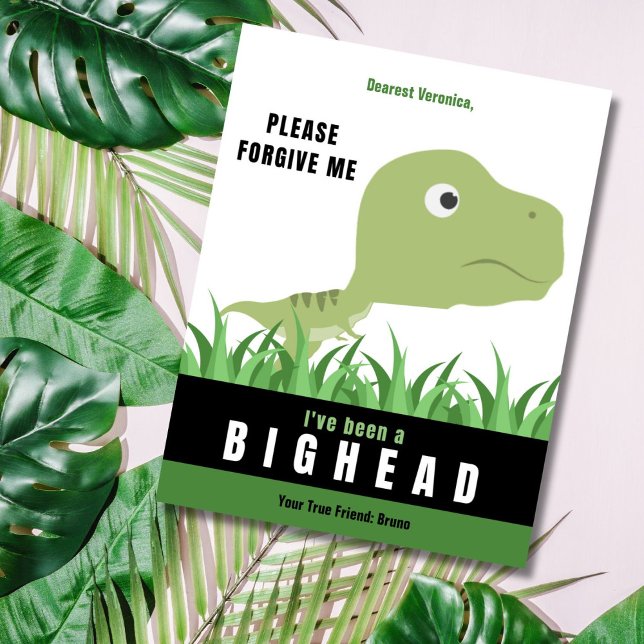 Tarjeta de disculpas T-Rex Big Head (When you've been a Big Head and you want to say sorry, this is the perfect apology card to give.)
