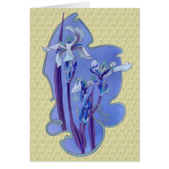 Tarjeta de diseño de arte floral Blue Irises (Frente)