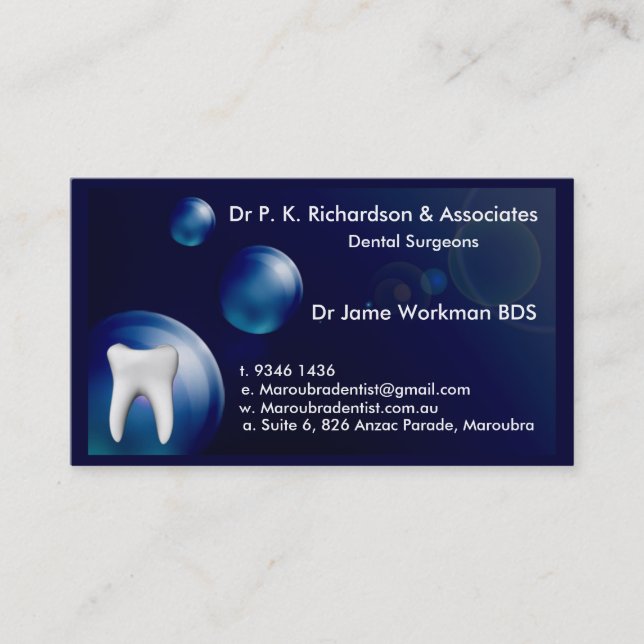 Tarjeta de diseño de burbuja azul de arte dental (Anverso)