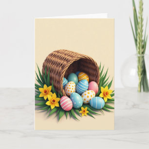 Tarjeta de diseño de cesta de huevos de primavera