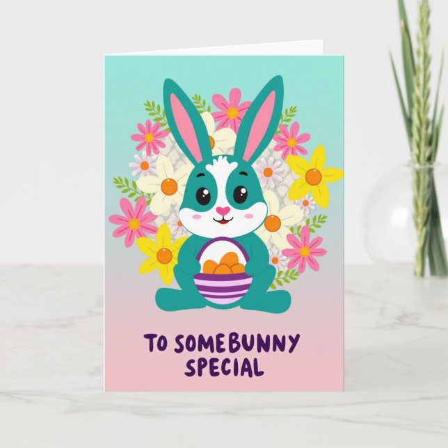 Tarjeta de diseño de cesta floral de conejo (Anverso)