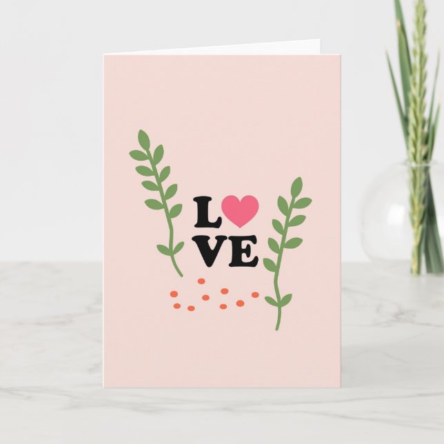 Tarjeta de diseño de follaje con corazón de amor (Anverso)