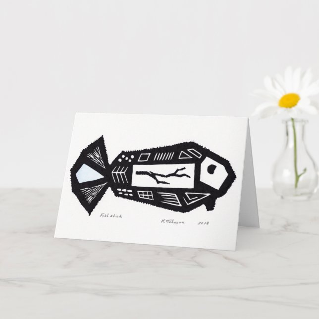 Tarjeta de diseño de Linocut para palos de pescado (Planta pequeña)