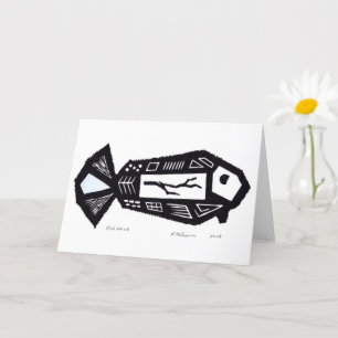 Tarjeta de diseño de Linocut para palos de pescado