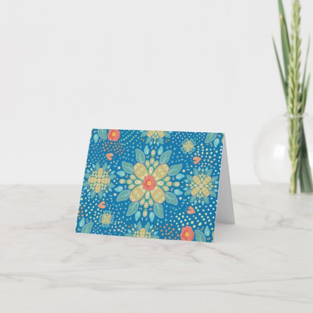 Tarjeta de diseño de patrón floral azul de primave (Anverso)