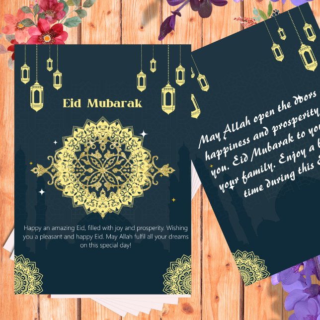 Tarjeta de diseño dorado Eid Mubarak (Subido por el creador)