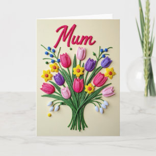 Tarjeta de diseño floral de Mum fucsia