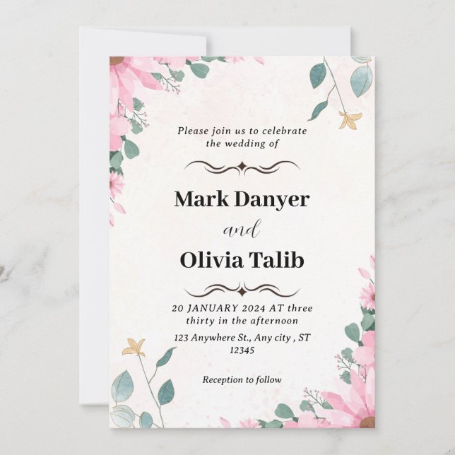Tarjeta de diseño Rosa Personalizado de invitación (Anverso)