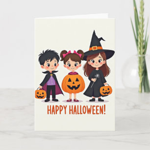 Tarjeta de disfraces de Halloween feliz