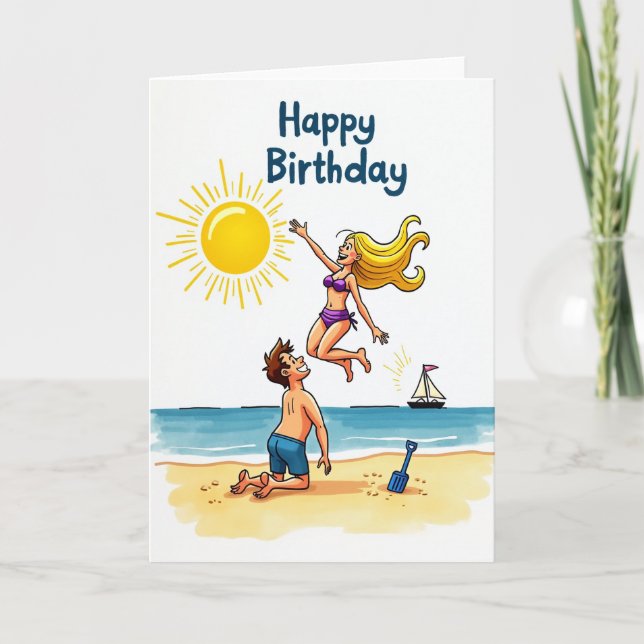 Tarjeta de diversión en la playa de cumpleaños (Anverso)