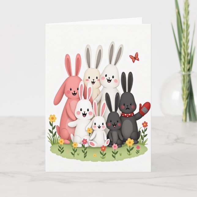 Tarjeta de diversión familiar de conejos (Anverso)