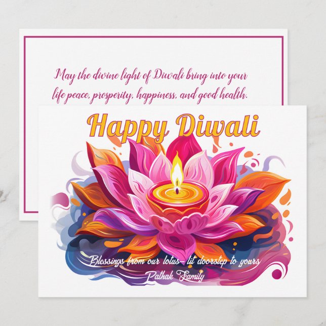 Tarjeta de Diwali de sueños de Diya personalizable (Anverso / Reverso)