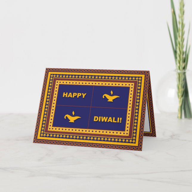 Tarjeta de Diwali para lámparas y estrellas (Anverso)